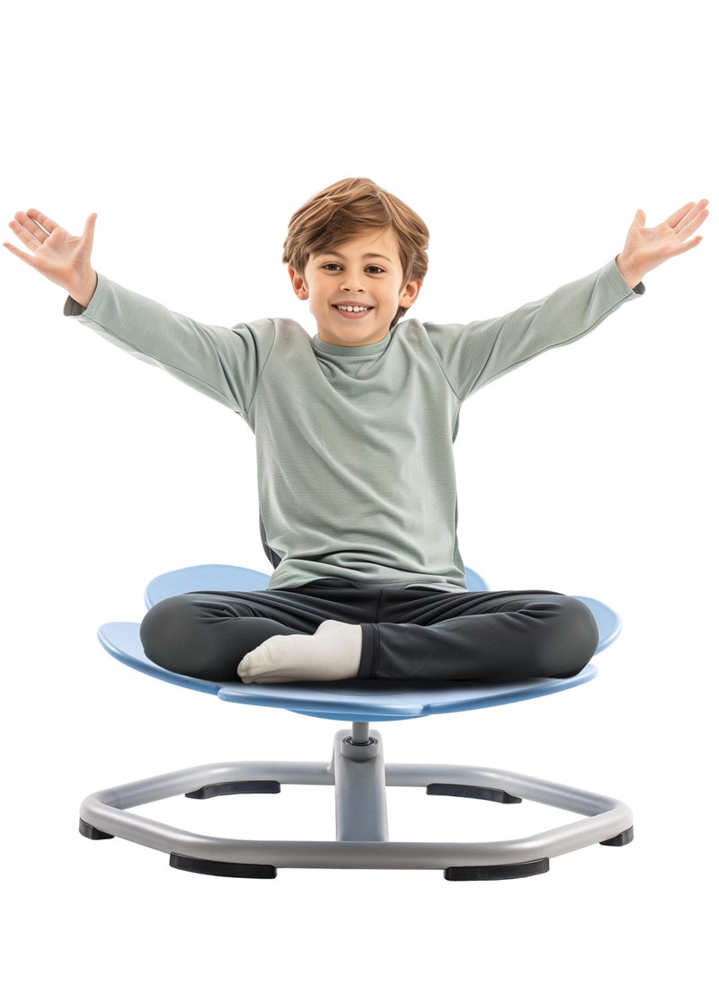 Kids Sensory Swivel Chair, Autism Kids Swivel Chair with Non-Slip Design, Training Body Coordination, Flower Shape Wobble Chair, No Assembly, Blue