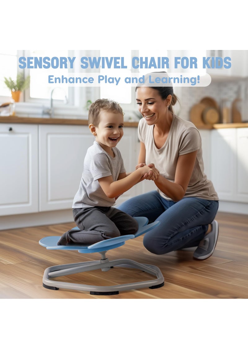 Kids Sensory Swivel Chair, Autism Kids Swivel Chair with Non-Slip Design, Training Body Coordination, Flower Shape Wobble Chair, No Assembly, Blue