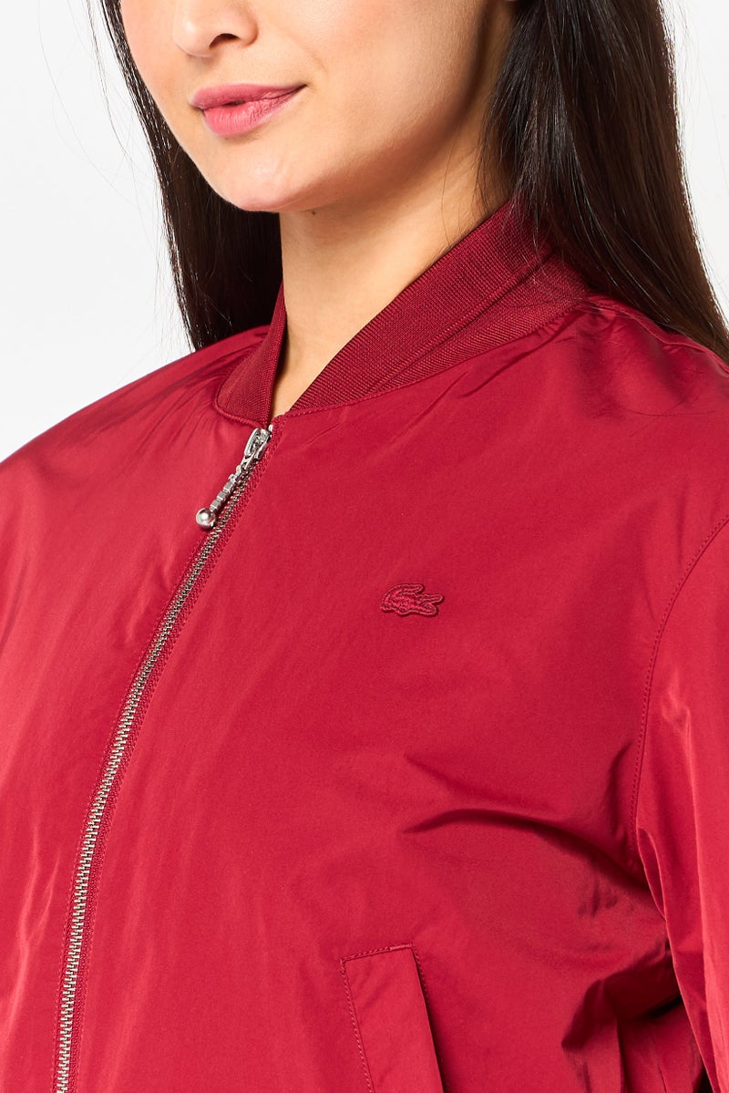 LACOSTE Women Brand Logo Windbreaker Jacket, Maroon - Image 3
