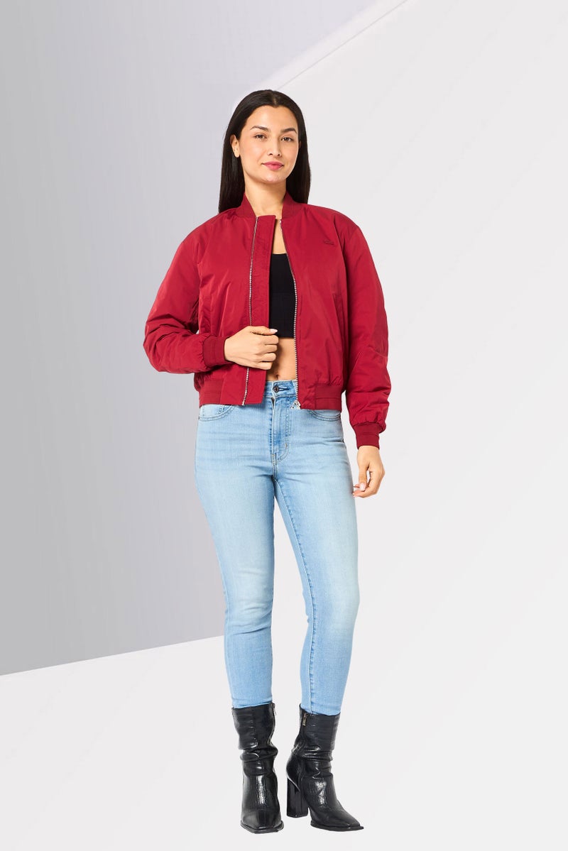 LACOSTE Women Brand Logo Windbreaker Jacket, Maroon - Image 2