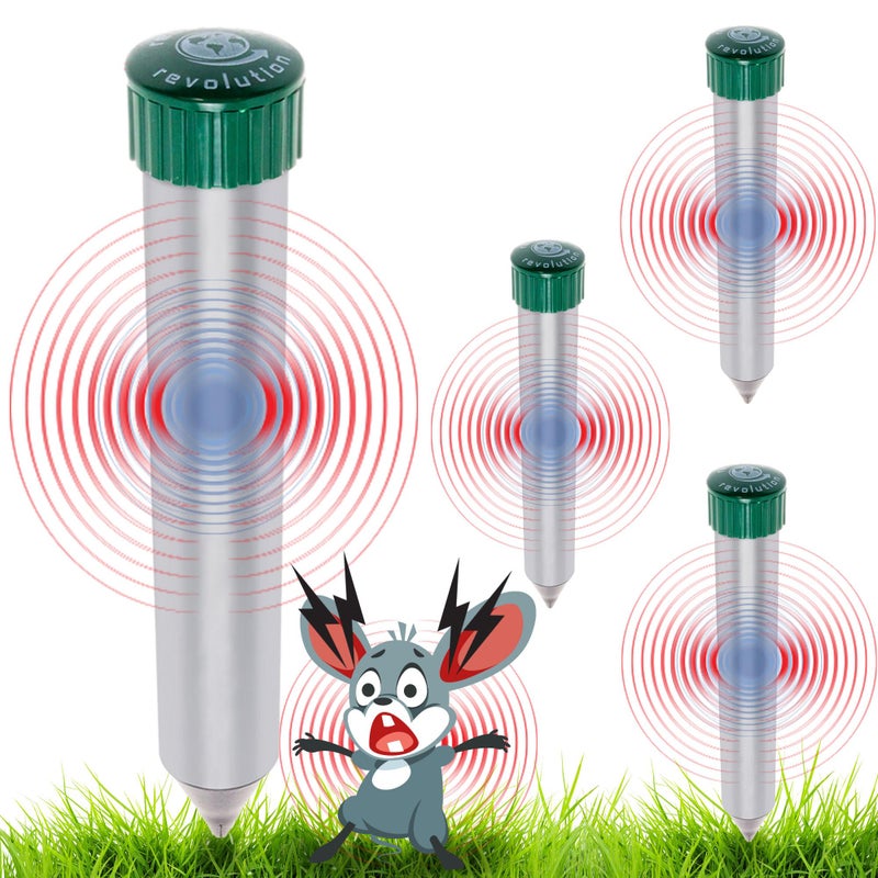 GreenLighting 4 Pack Sonic Mole Chaser Battery Operated Pest Repeller Stake Scares Away Moles Voles Gophers and Rats by GreenLighting Metal Green