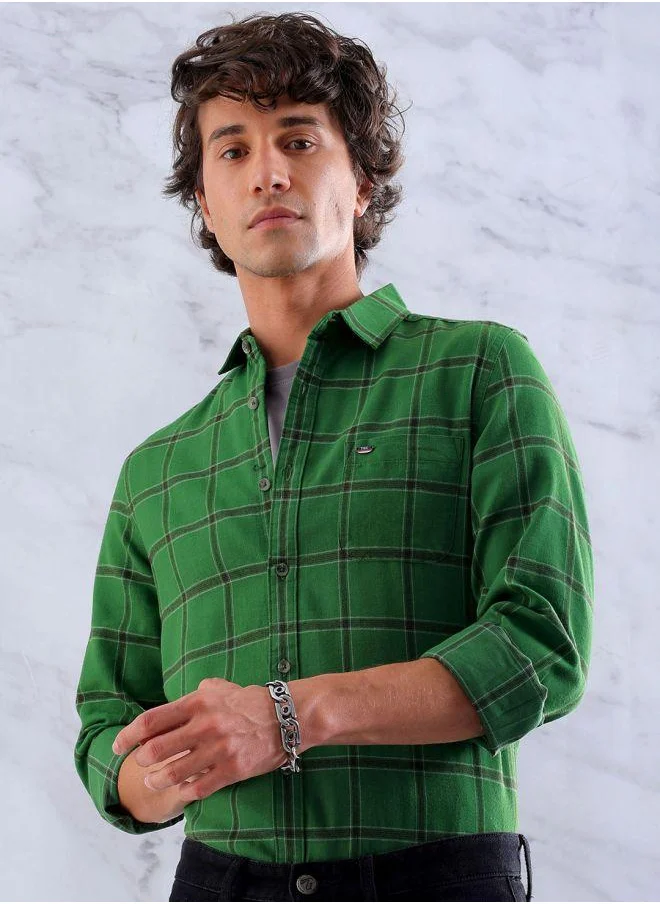 شركة المرآب الهندية Men Slim Fit Checkered Full Sleeves Cutaway Collar Casual Shirt