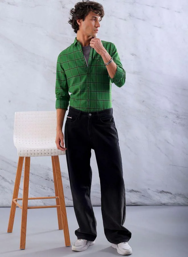 شركة المرآب الهندية Men Slim Fit Checkered Full Sleeves Cutaway Collar Casual Shirt