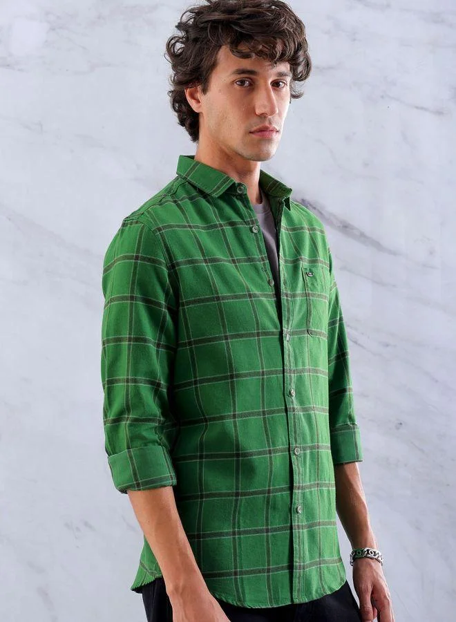 شركة المرآب الهندية Men Slim Fit Checkered Full Sleeves Cutaway Collar Casual Shirt