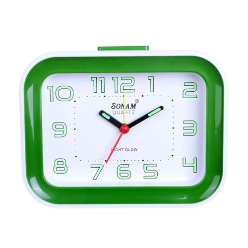 Sonam Table Clock Alarm Clock for Students 1 Year Warranty, 14x10 cm (Green) - Image 1