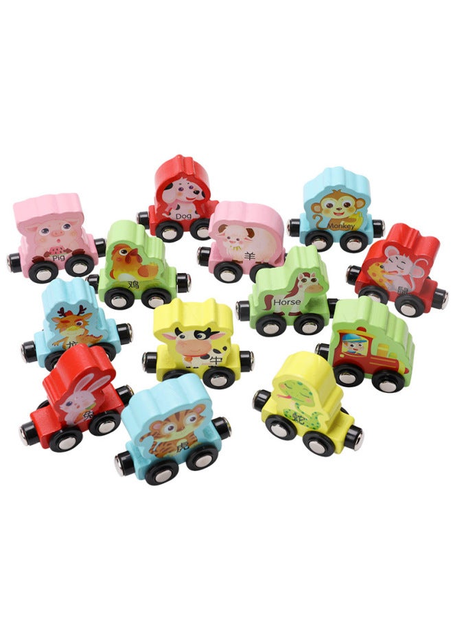 Children's Early Education Toys Magnetic Small Digital Car Zodiac Animal Small Train Magnetic Building Blocks Car-Color:Section 11 Dinosaur Digital Car - Image 5