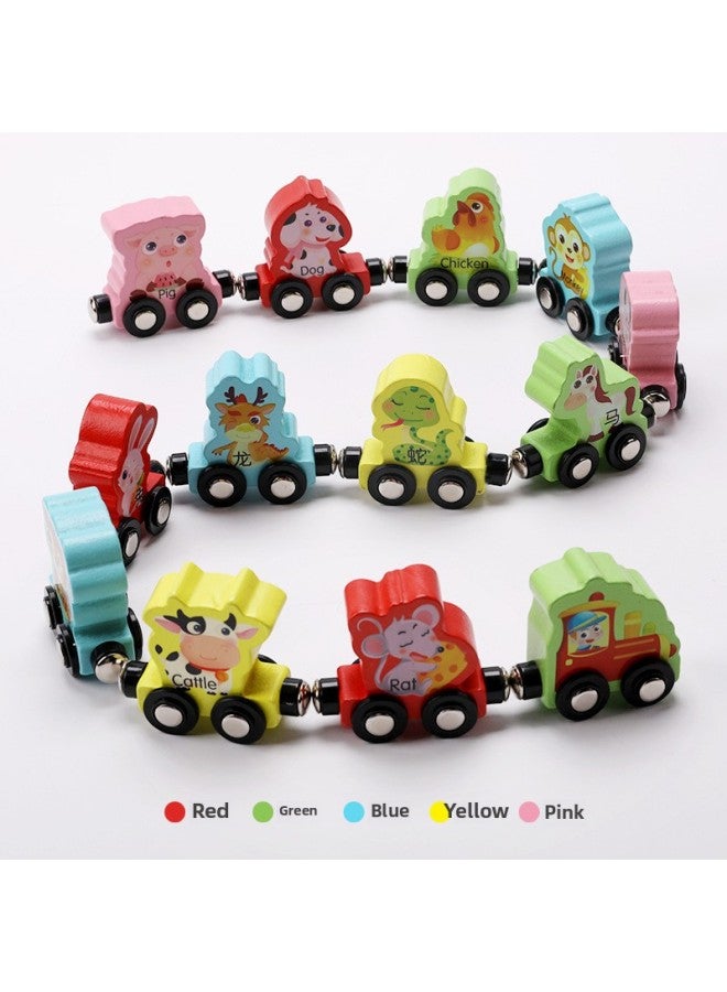 Children's Early Education Toys Magnetic Small Digital Car Zodiac Animal Small Train Magnetic Building Blocks Car-Color:Section 11 Dinosaur Digital Car - Image 4