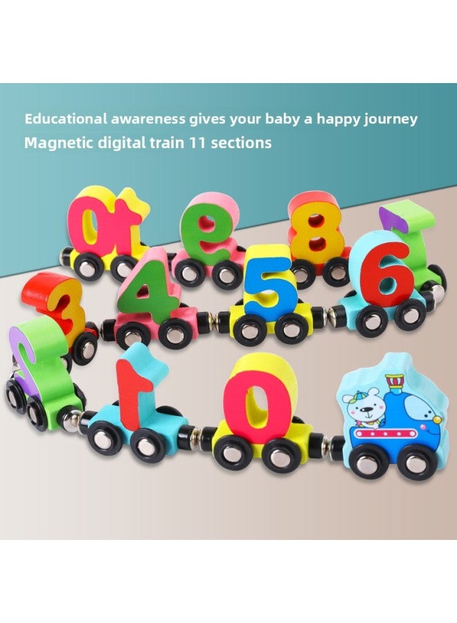 Children's Early Education Toys Magnetic Small Digital Car Zodiac Animal Small Train Magnetic Building Blocks Car-Color:Section 11 Dinosaur Digital Car - Image 2