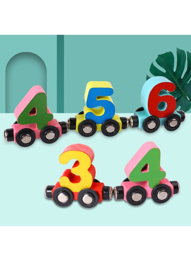 Children's Early Education Toys Magnetic Small Digital Car Zodiac Animal Small Train Magnetic Building Blocks Car-Color:Section 11 Dinosaur Digital Car - Image 3