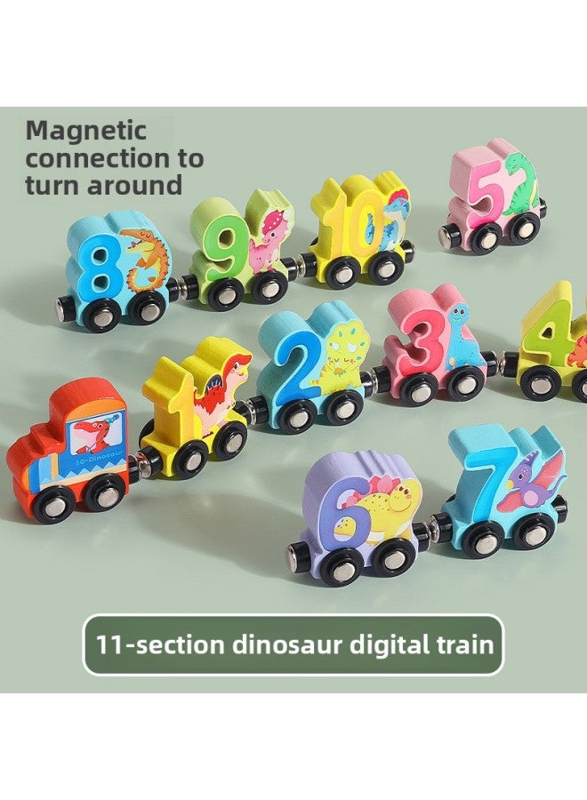 Children's Early Education Toys Magnetic Small Digital Car Zodiac Animal Small Train Magnetic Building Blocks Car-Color:Section 11 Dinosaur Digital Car - Image 1