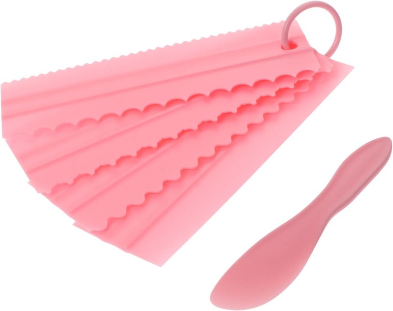 GALPADA 5pcs Baking Cream Spreader and Buttercream Scraper Set, Food-grade Silicone, Portable Cake Decorating Tools for DIY Baking and Frosting Smoothing in Pink - Image 1