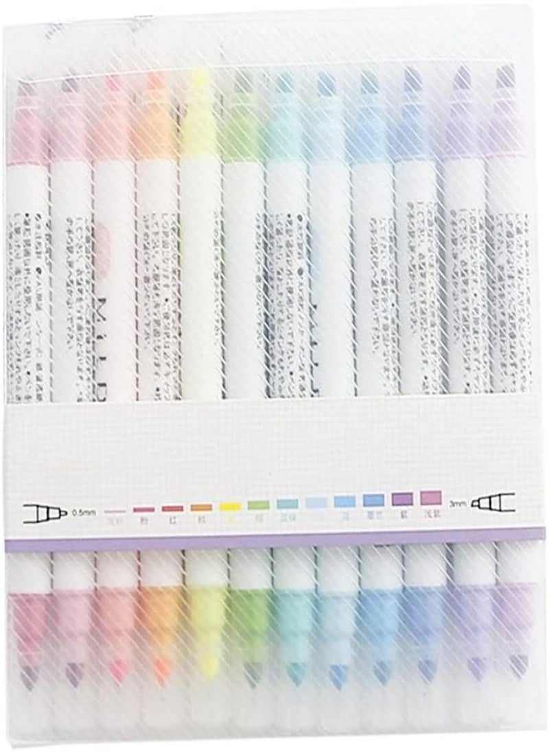 GGOOT - Highlighter Pens Double Head Highlighter Highlighters, Head Highlighter Set Rainbow Pastel Highlighter for Student Office Classroom - Assorted Colours (12-colors), Highlighter, Double-ended - Image 1