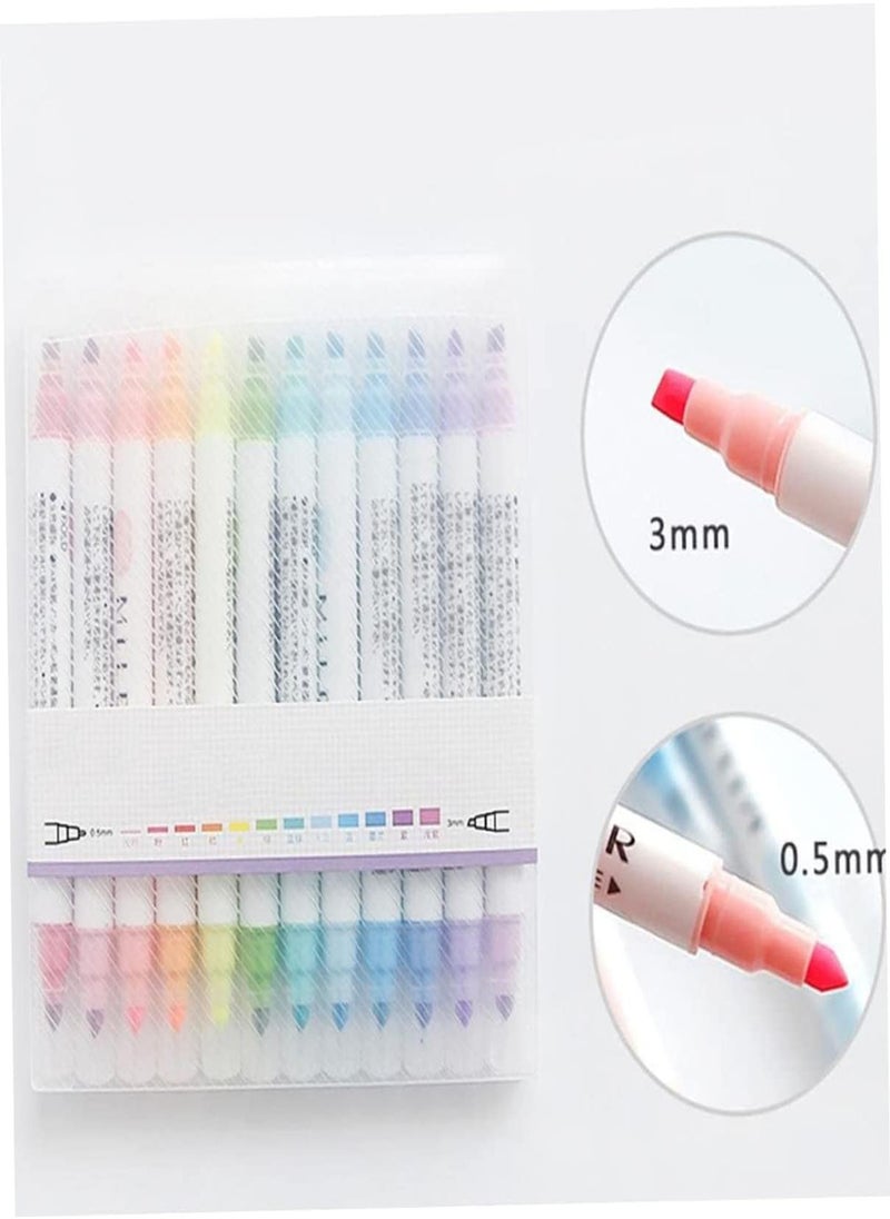GGOOT - Highlighter Pens Double Head Highlighter Highlighters, Head Highlighter Set Rainbow Pastel Highlighter for Student Office Classroom - Assorted Colours (12-colors), Highlighter, Double-ended - Image 1