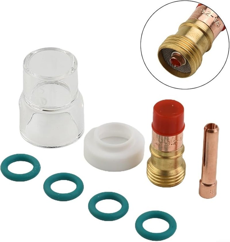 WP 17 18 26 مجموعة شعلة لحام TIG 8 قطع مع عدسة غاز قصيرة 12 كوب زجاجي 3 ملقط 2 مم - Image 3