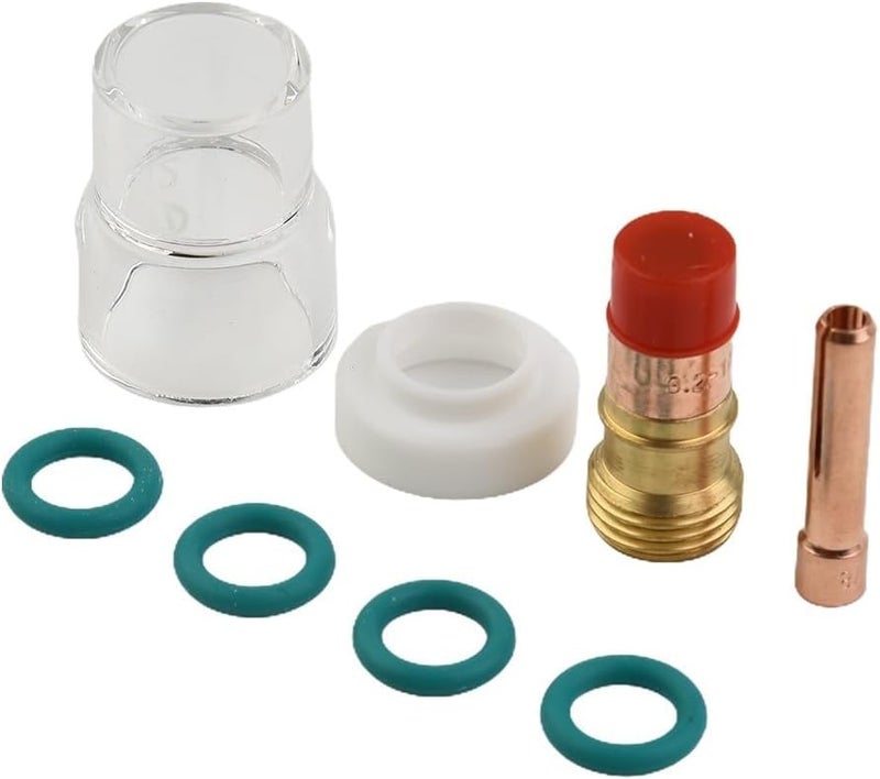 WP 17 18 26 مجموعة شعلة لحام TIG 8 قطع مع عدسة غاز قصيرة 12 كوب زجاجي 3 ملقط 2 مم - Image 2