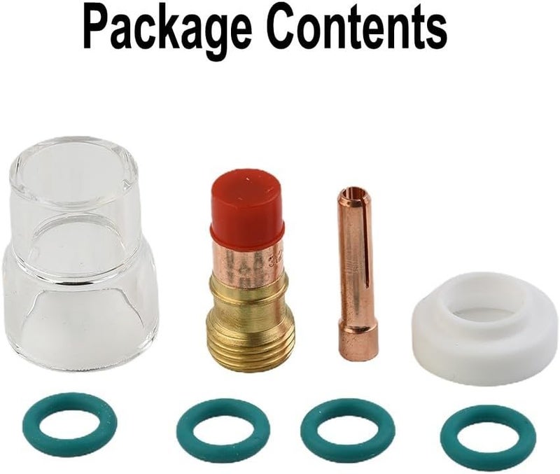 WP 17 18 26 مجموعة شعلة لحام TIG 8 قطع مع عدسة غاز قصيرة 12 كوب زجاجي 3 ملقط 2 مم - Image 4