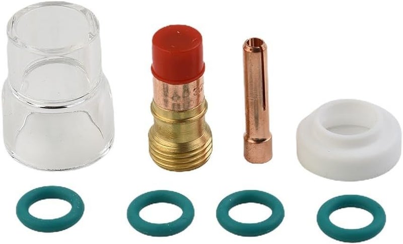 WP 17 18 26 مجموعة شعلة لحام TIG 8 قطع مع عدسة غاز قصيرة 12 كوب زجاجي 3 ملقط 2 مم - Image 5