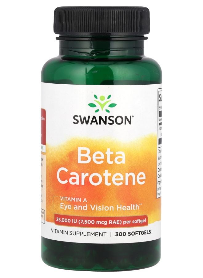 SWANSON بيتا كاروتين 25000 وحدة دولية (7500 ميكروغرام RAE) 300 كبسولة لينة