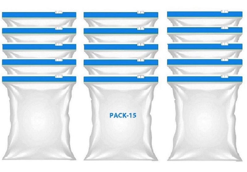 VONITY Pack Of 15 Zip lock bags for food storage fridge vegetable storage bags Freezer REUSABLE Zipper Bags zip pouches for travel resealable plastic pouch medium size 9X10 BLUE T9836 - Image 1
