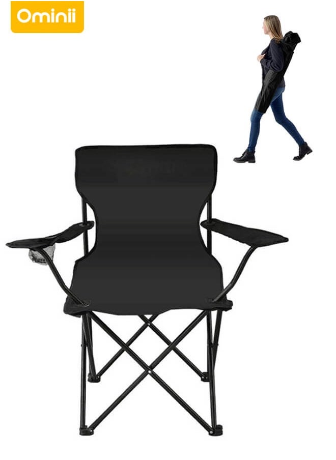 Ominii - Lightweight Portable Folding Camping Chair – Ideal for Fishing, Camping, and Outdoor Adventures, Black - Image 1