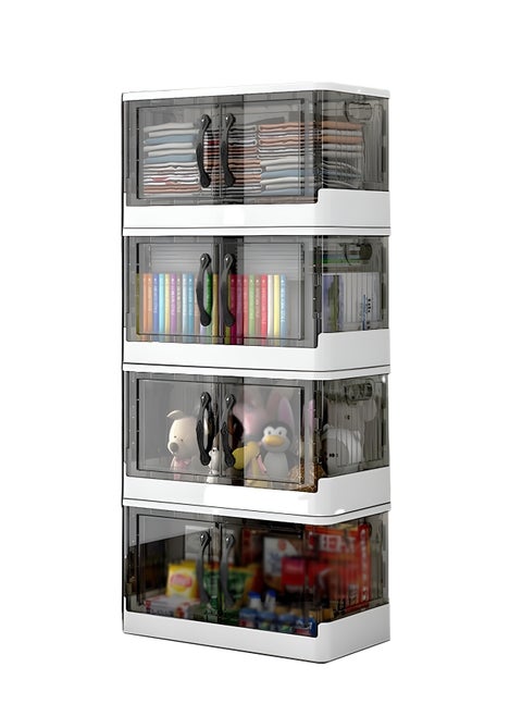 4-Layer Plastic Storage Drawers – Stackable Storage Bins, Foldable Storage Boxes, Transparent Rolling Storage Cabinet with Wheels, Multi-Drawer Storage Unit and Clothes & Toy Organizer for Kitchen, Bathroom, and Office