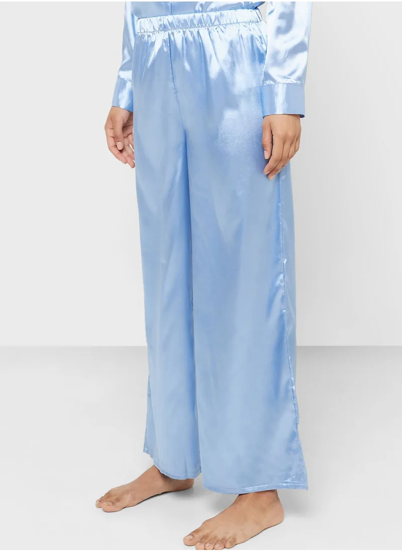 جينجر Satin Shirt & Pyjama Set With Belt