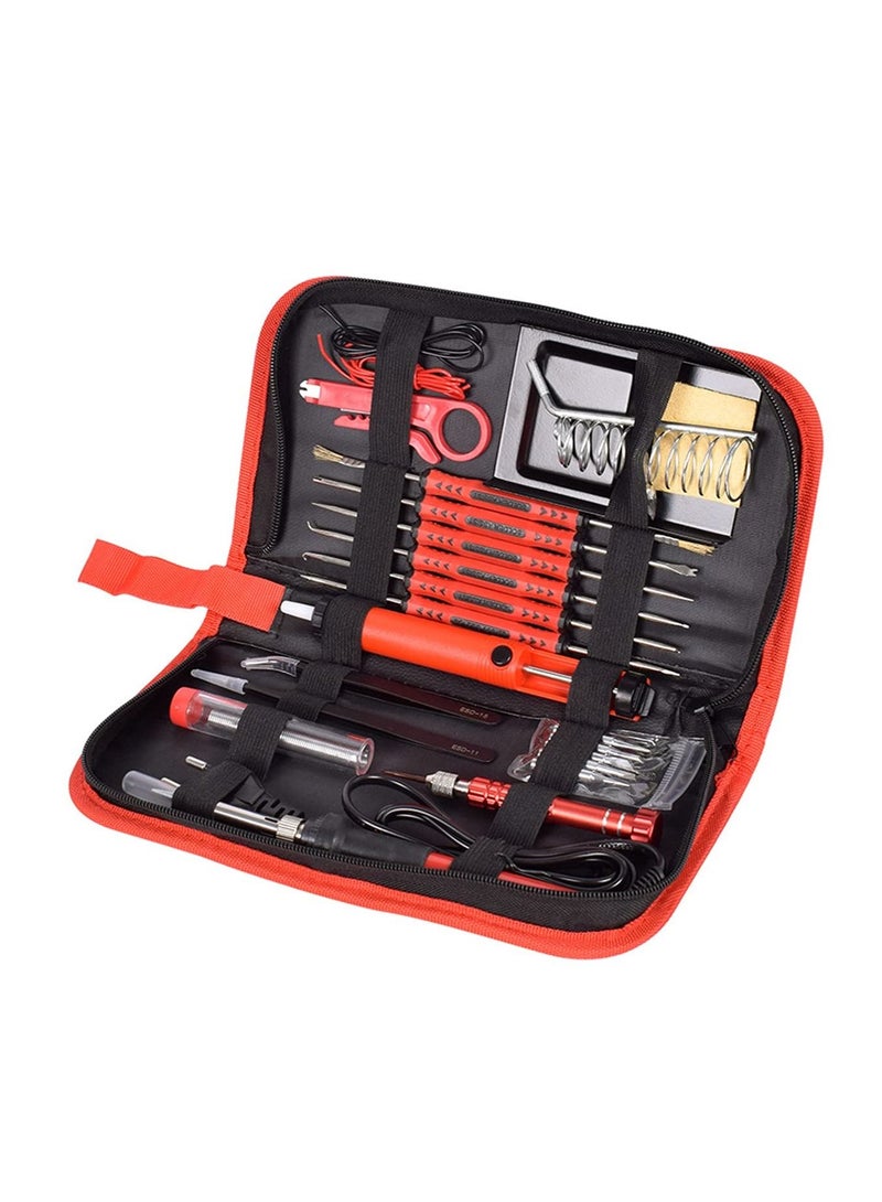 60W 220V Electric Soldering Lron Kit 26 Pieces Adjustable Temperature Welding Tool Set Lncluding Soldering Tips/Desoldering Pump/Stand/Tweezers/Screwdriver/Electronic wire/Carry Bag - Image 2