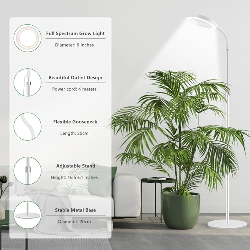 Aumtrly Floor Grow Lights for Indoor Plants, Full Spectrum Plant Light with 68" Stand for Growing Large Tall Plants, White Halo Grow Lamp with 6/12/16H Timer, 3 Light Modes, 5 Dimming - Image 4