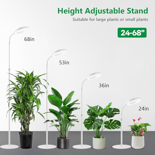 Aumtrly Floor Grow Lights for Indoor Plants, Full Spectrum Plant Light with 68" Stand for Growing Large Tall Plants, White Halo Grow Lamp with 6/12/16H Timer, 3 Light Modes, 5 Dimming - Image 5