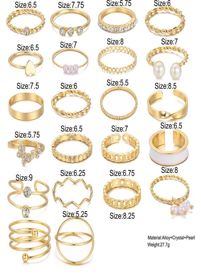 FUTIMELY 24Pcs Gold Knuckle Joint Midi Ring Set, Vintage Stackable Pearl Cubic Zirconia Heart Finger Ring, Dainty Crystal Jewelry Gift for Women (Pearl) - Image 2