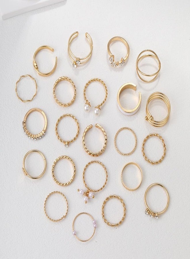 FUTIMELY 24Pcs Gold Knuckle Joint Midi Ring Set, Vintage Stackable Pearl Cubic Zirconia Heart Finger Ring, Dainty Crystal Jewelry Gift for Women (Pearl) - Image 5
