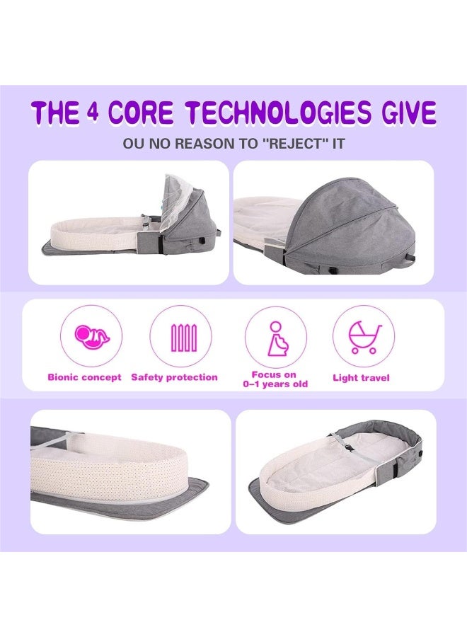 PureTuti Baby Travel Cot with Mosquito Net and Awning, Foldable Baby Tent, Washable Crib Bionic Travel Bed Breathable Cradle Cot, Portable Baby Cots, Foldable Baby Cots with Mosquito Net (Grey) - Image 5