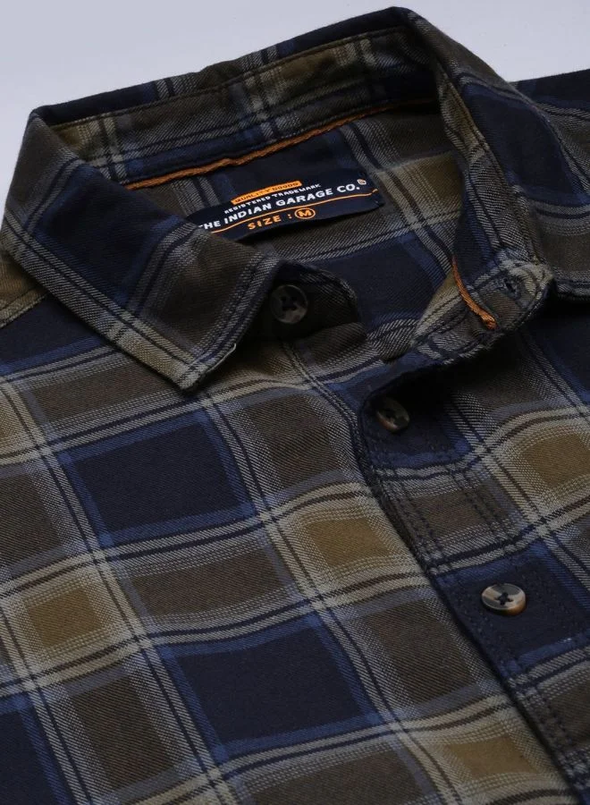 The Indian Garage Co Men Slim Fit Checkered Full Sleeves Spread Collar Casual Shirt