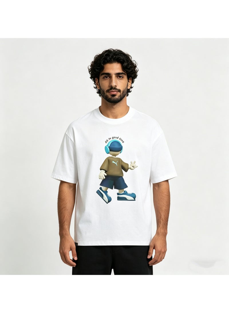 Puma "All in Good Time" 3D Cartoon Character White Cotton T-Shirt-XXXXL - Image 1