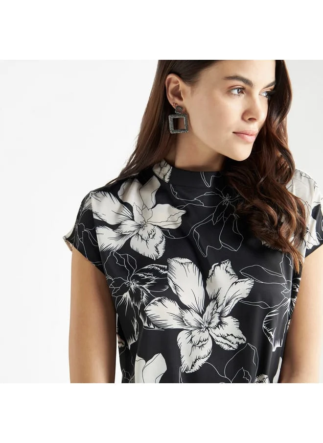 FAV All-Over Floral Print Top with High Neck