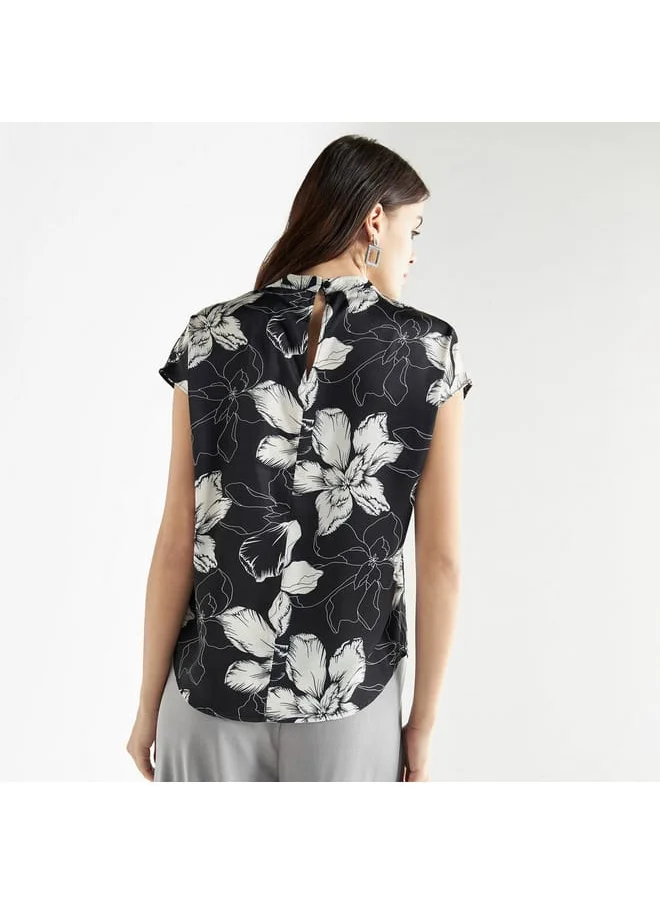 FAV All-Over Floral Print Top with High Neck