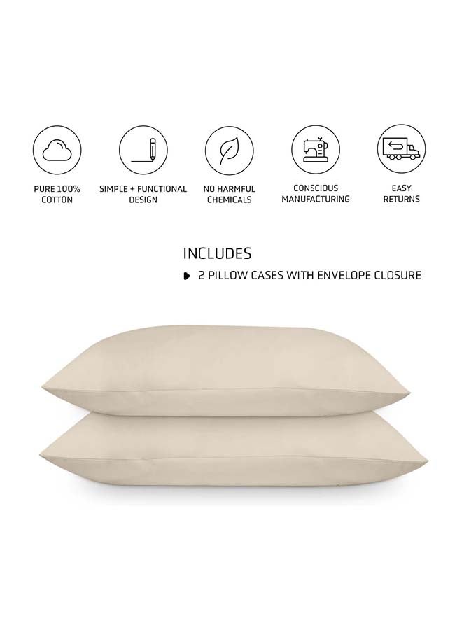 rocketlinen Rocketlinen 400 Threadcount Pillow Cases 100% Cotton Set of Two Sateen Weave Hotel Style Beige (King Pillowcases 50x92cm)  - Image 2