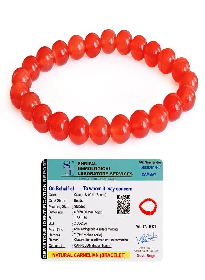 CRIKI Natural Carnelian Bracelet - Certified Original Carnelian Orange Stone Bracelet with Lab Certificate for Confidence, Endurance, Creativity, Prosperity, and Sacral Chakra Healing - 8MM Beads (6.5 Inch) - Image 1