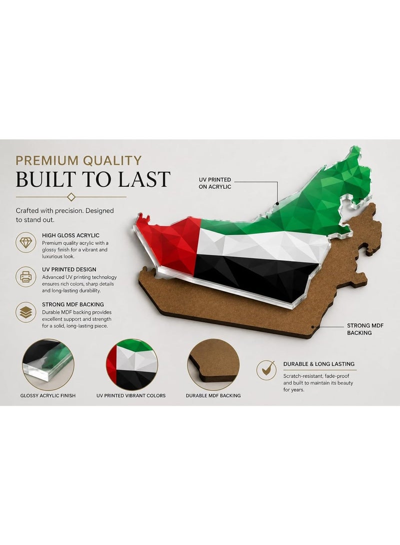 ARS UAE Map Acrylic Wall Art, UAE – Premium Geometric UAE Flag Design, Glossy UV Printed Acrylic Wall Decor for Office Home Decor, Living Room & National Day Gift 60 x 70CM - Image 2