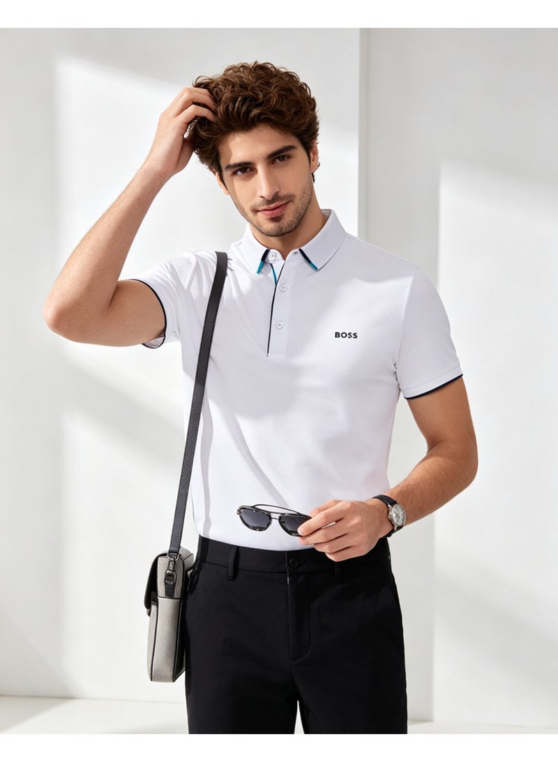 BOSS Men Short Sleeve Casual Slim Fit Daily Business Polo Shirt White - Image 1