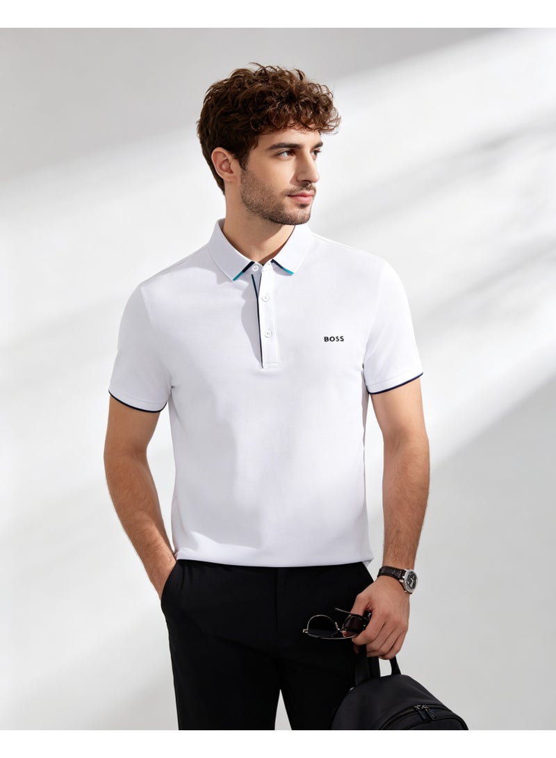 BOSS Men Short Sleeve Casual Slim Fit Daily Business Polo Shirt White - Image 2