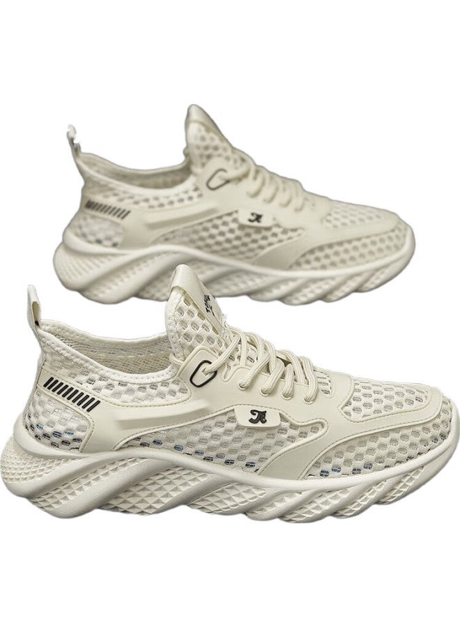 TonLion Men'S Sports Shoes Summer Running Shoes Men'S Outdoor Casual Shoes Men'S Breathable Mesh Dad Shoes Men Beige Size 42 - Image 2