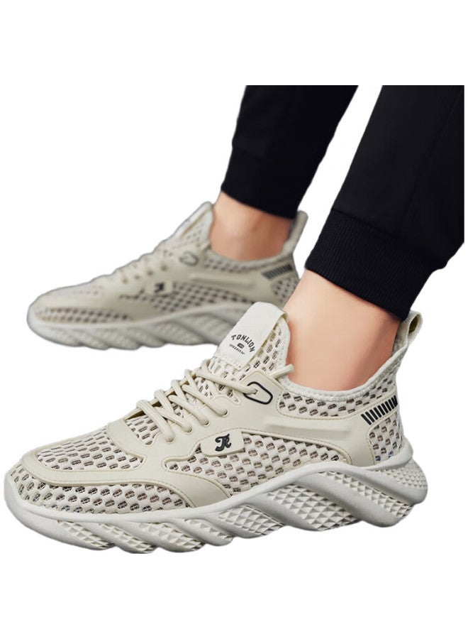 TonLion Men'S Sports Shoes Summer Running Shoes Men'S Outdoor Casual Shoes Men'S Breathable Mesh Dad Shoes Men Beige Size 42 - Image 1