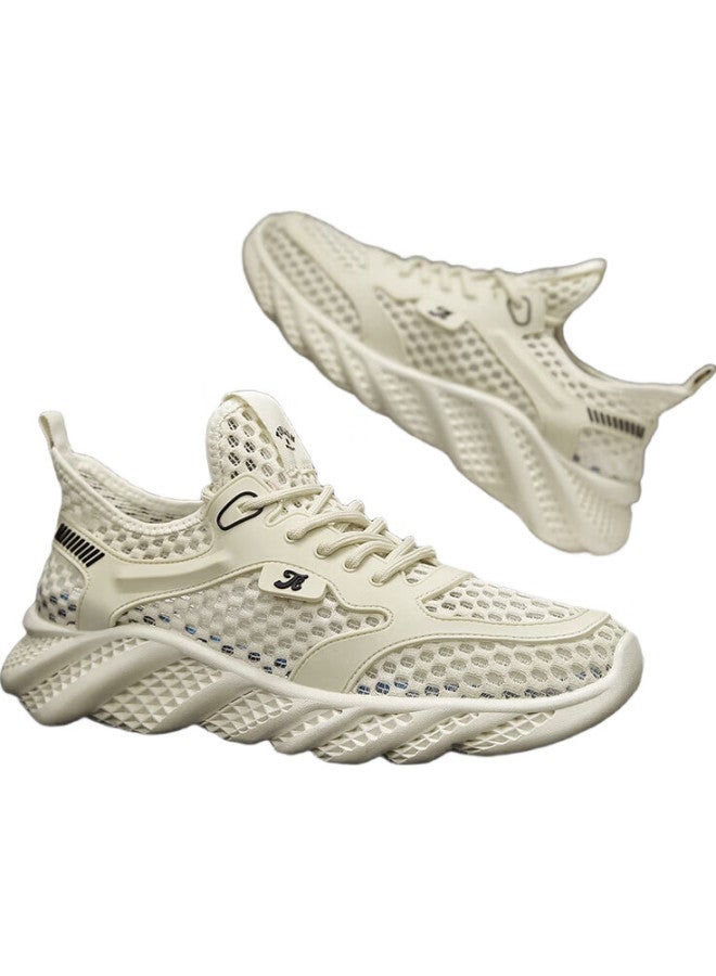 TonLion Men'S Sports Shoes Summer Running Shoes Men'S Outdoor Casual Shoes Men'S Breathable Mesh Dad Shoes Men Beige Size 42 - Image 3