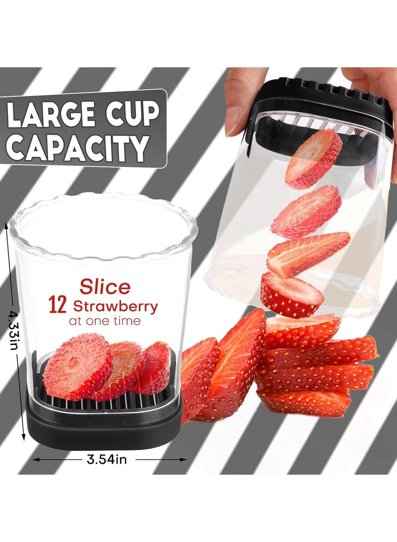 ساكن كوب تقطيع الفاكهة، قطاعة الفراولة والموز، قطاعة فواكه قابلة للفصل مع لوحة دفع، أداة مطبخ مبتكرة لتقطيع الفراولة (أسود) - Image 2