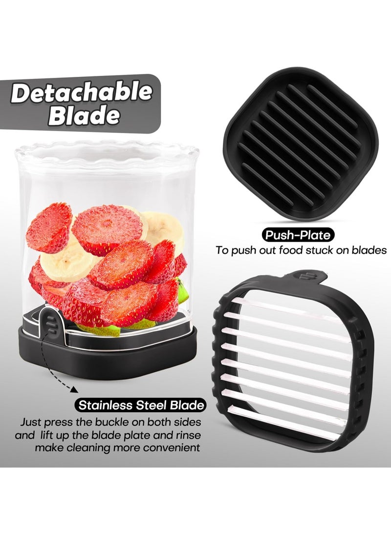 ساكن كوب تقطيع الفاكهة، قطاعة الفراولة والموز، قطاعة فواكه قابلة للفصل مع لوحة دفع، أداة مطبخ مبتكرة لتقطيع الفراولة (أسود) - Image 4