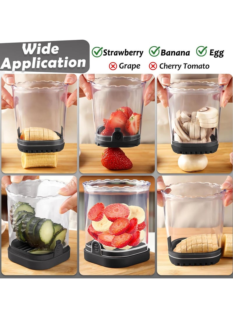 ساكن كوب تقطيع الفاكهة، قطاعة الفراولة والموز، قطاعة فواكه قابلة للفصل مع لوحة دفع، أداة مطبخ مبتكرة لتقطيع الفراولة (أسود) - Image 3
