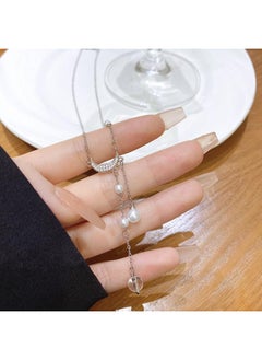 Generic South Korea Silver Titanium Steel Necklace For Girls Versatile High Sense Niche Pearl Butterfly Pendant Clavicle Chain Jewelry 
