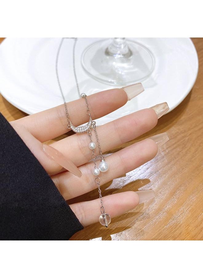 Generic - South Korea Silver Titanium Steel Necklace For Girls Versatile High Sense Niche Pearl Butterfly Pendant Clavicle Chain Jewelry - Image 1