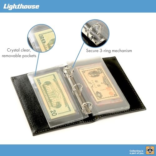 LIGHTHOUSE - Small Currency Album for Un-Graded Raw Banknotes and Currency Sleeves - Classic Leatherette Handmade 3-Ring Binder with 20 Pages - Additional Pages Available (5 3/4" x 8 1/2" x 1 3/4") - Image 3